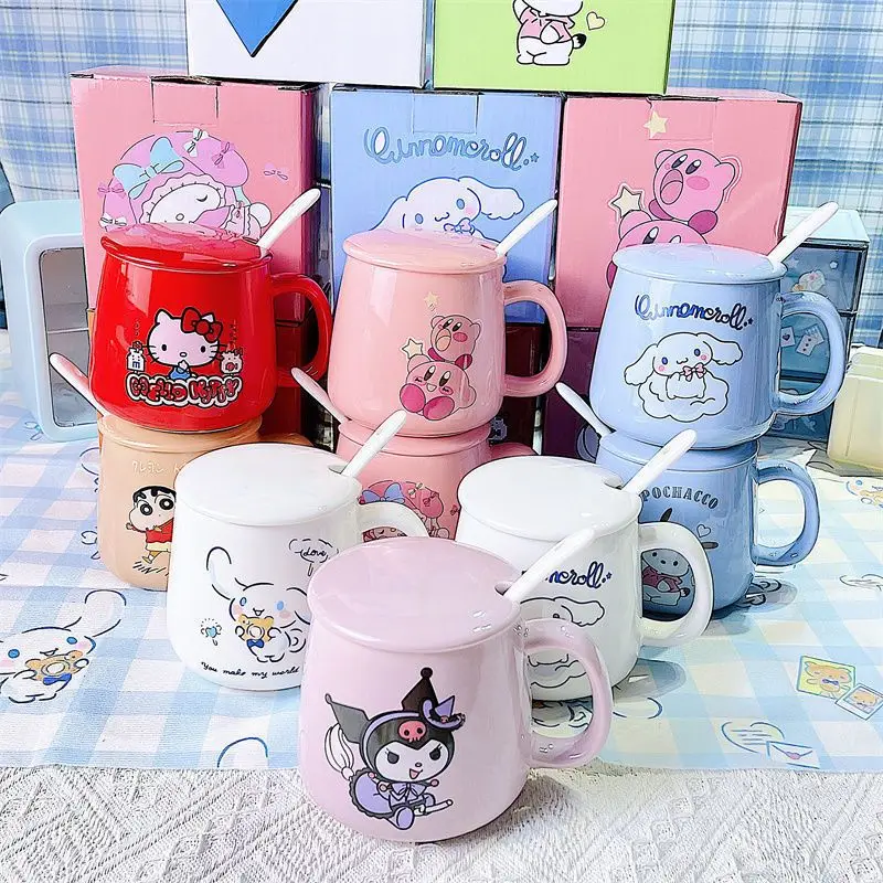 

Sanrio мультяшная кружка Mymelody Kuromi Cinnamoroll Kirby Kawaii Чашка для воды керамическая чашка с крышкой Ложка офисная кофейная чашка