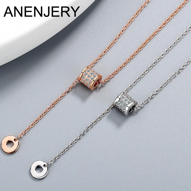 Женское колье с цилиндрическим кристаллом ANENJERY круглым кулоном и цепочкой