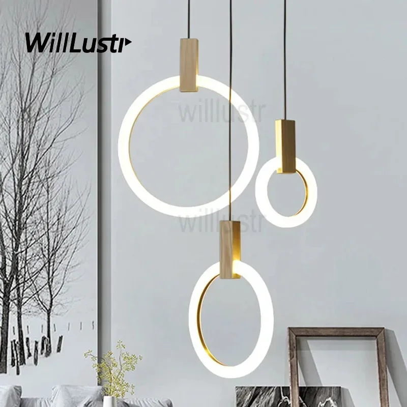 Деревянный подвесной светильник с круглым кольцом новый светодиодный из ПММА