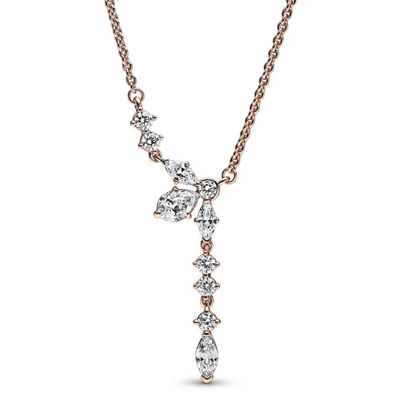 

Authentic 925 Sterling Silver Sparkling Herbarium Cluster Drop Collier Necklace For Women Bead Charm Diy Fashion Jewelry