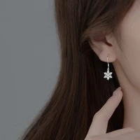 silver color hollow snowflake cubic zirconia drop earrings for women fashion glitter jewelry gifts