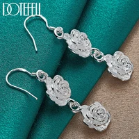 doteffil 925 sterling silver rose flower drop earrings for woman wedding engagement fashion party charm jewelry