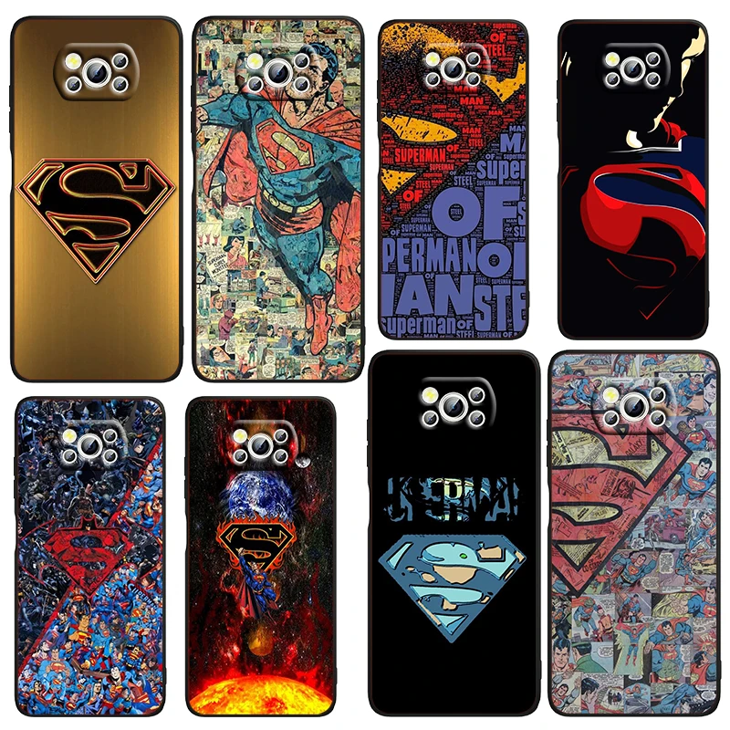 

Phone Case For Xiaomi Mi Poco X5 X4 X3 NFC F4 F3 GT M5 M5s M4 M3 Pro C50 C40 5G Justice League Superman LoGo Black Cover