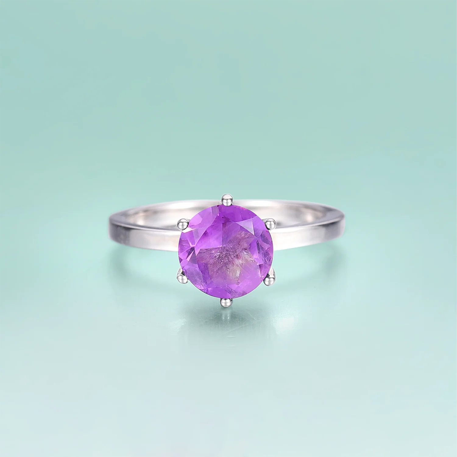 

GEM'S BEAUTY 925 Sterling Silver Natural Amethyst Rings Round Cut Handmade Romantic Gift for Women Girl Engagement Rings
