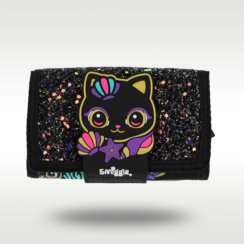 

Австралийский оригинальный Детский кошелек Smiggle, симпатичный яркий клатч с черной кошкой, многослойные тканевые сумки, кошелек для монет для девочек 5 дюймов