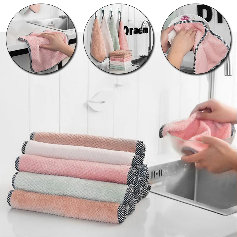 

Kitchen Towels Super Absorbent Soft Microfiber Cleaning Cloths Non-stick Oil Dish Cloth Rags For Kitchen Household Dishes Towel