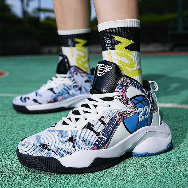 Fashion Man Basketball Shoes 2022 Lace-up Breathable Ankle Protection Color Matching Trendy Basketball Sneakers Mens Wholesale