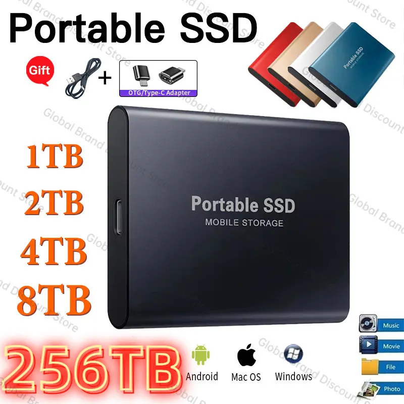 

Original External Hard Drive 16TB High-speed Portable SSD 256TB 64TB 8TB USB 3.1 Solid State Hard Drive for Laptop Notebook ps5