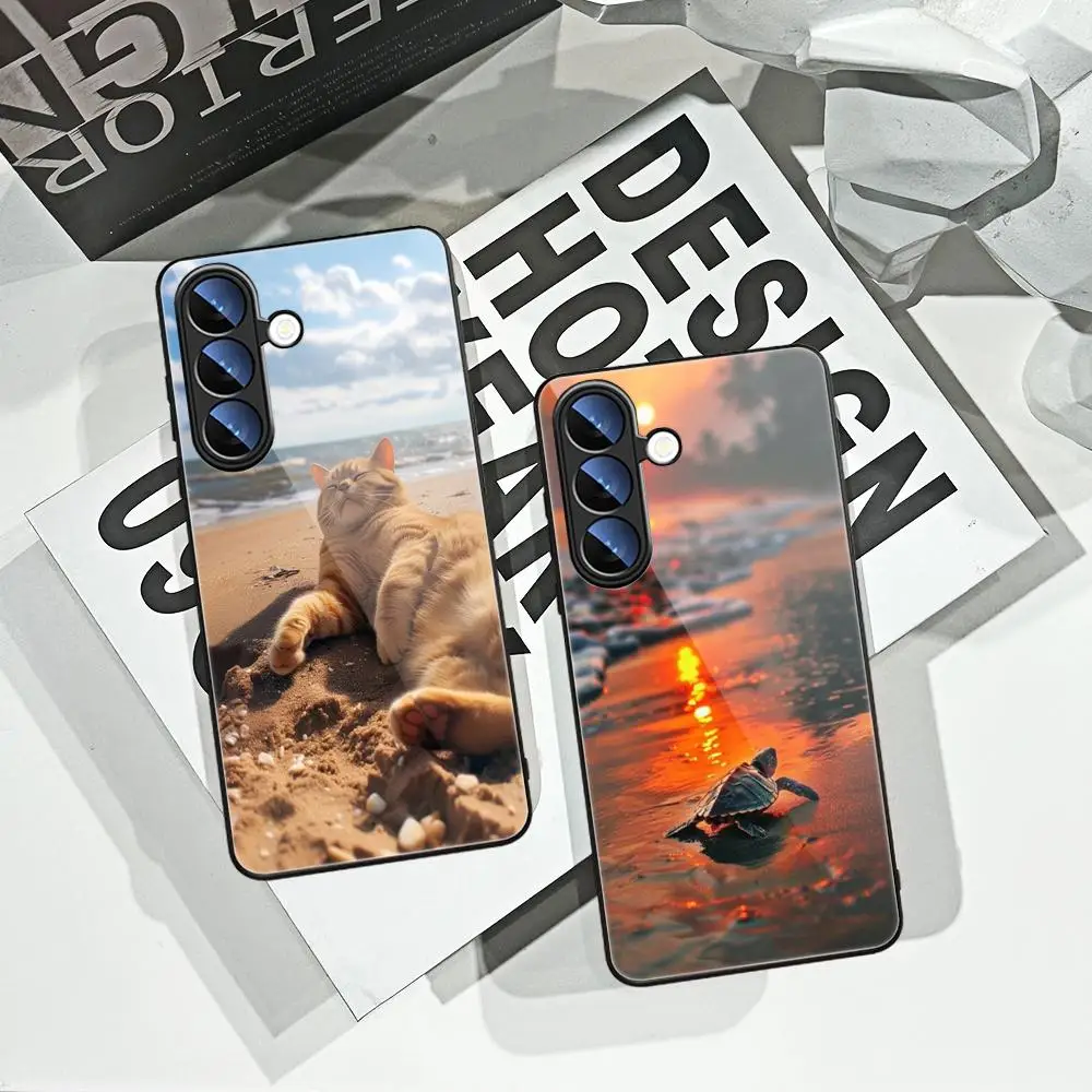 Фото Чехол для Samsung Galaxy S24 S23 S22 S20 Ultra S21 FE 5G S10 S9 Plus S10E S8 с изображением летнего пляжа на закате над морем и пальмами №4
