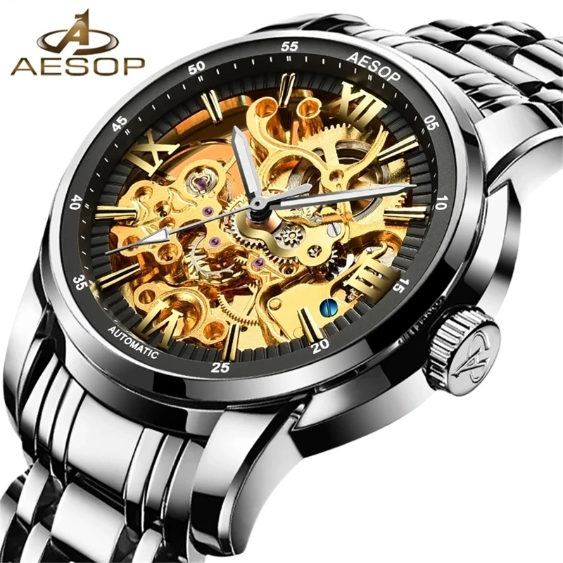 

AESOP Brand Luxury Skeleton Watch for Men Fashion Automatic Mechanical Watch 30m Waterproof Sapphire Luminous Clock Montre Homme