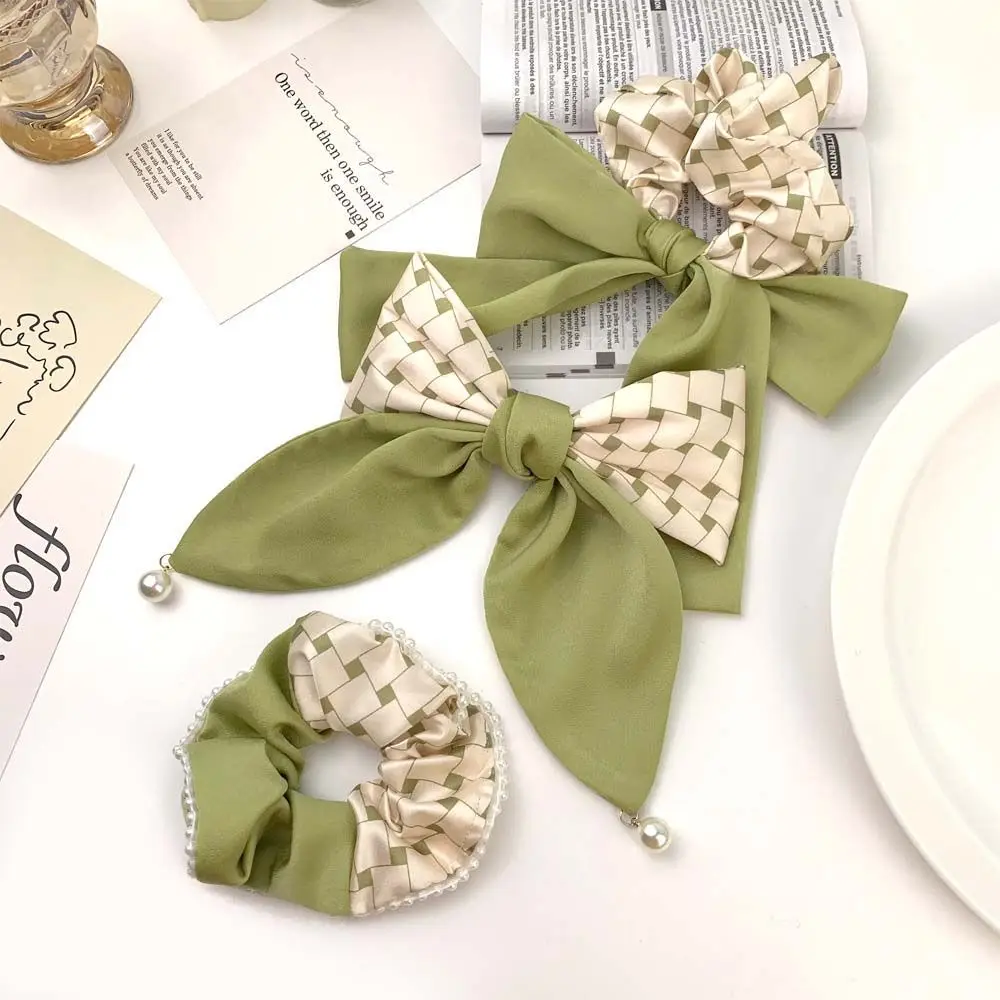 

Hair Accessories Ponytail Holder Avocado Green Hair Ties Green Hair Scrunchie Plaid Bow Scrunchy Women Bow Hair Clip