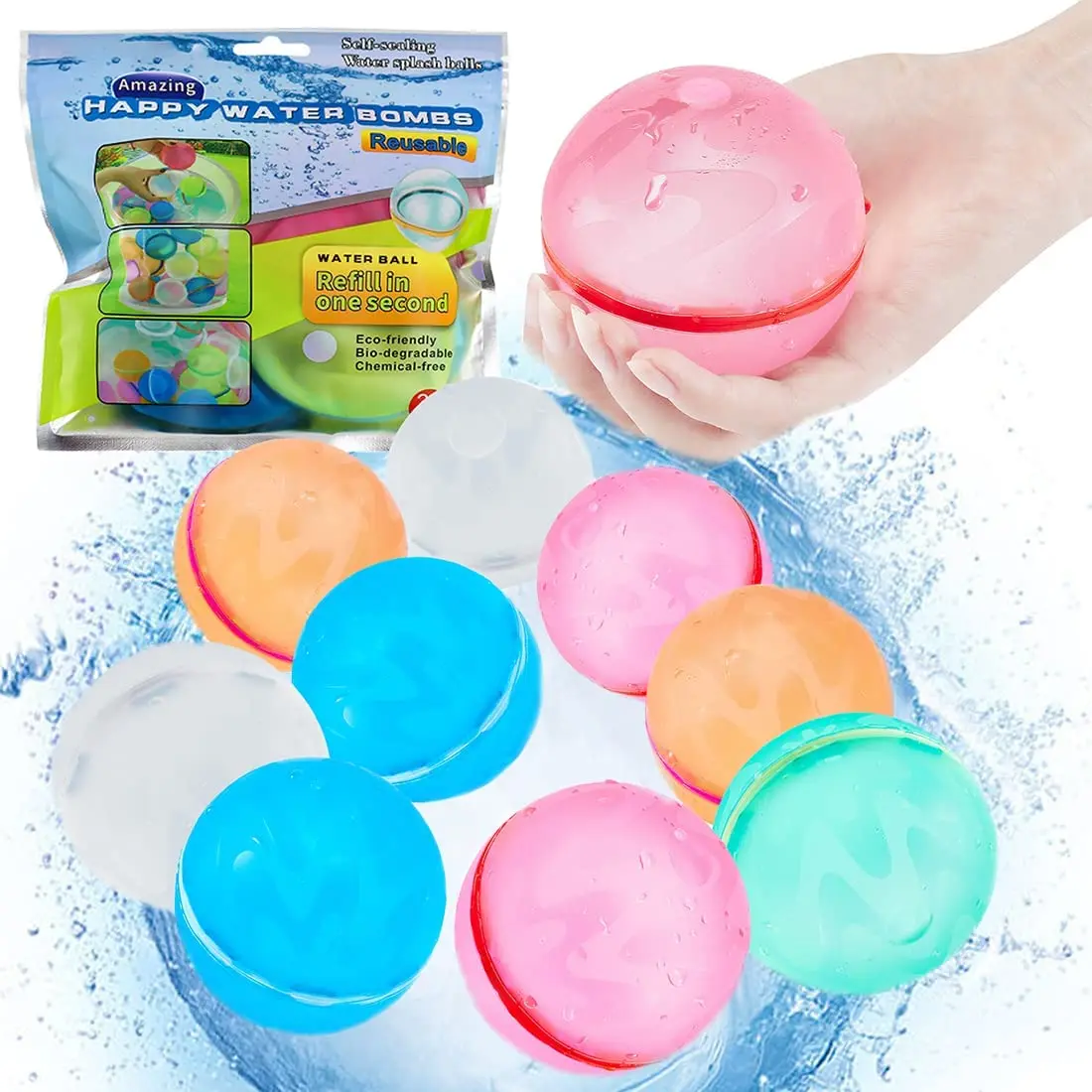 

4/8/12Pcs Magnetic Reusable Water Balloons Water Balloon Quick Fill Self Sealing Water Bomb Splash Balls for Kids Swimming Pool