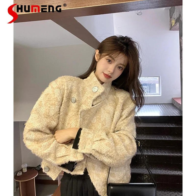 

French Style Women's 2022 Early Spring New Fashion Elegant Short Jacket Ladies Minority Simple Office Lady Short Wool&blends
