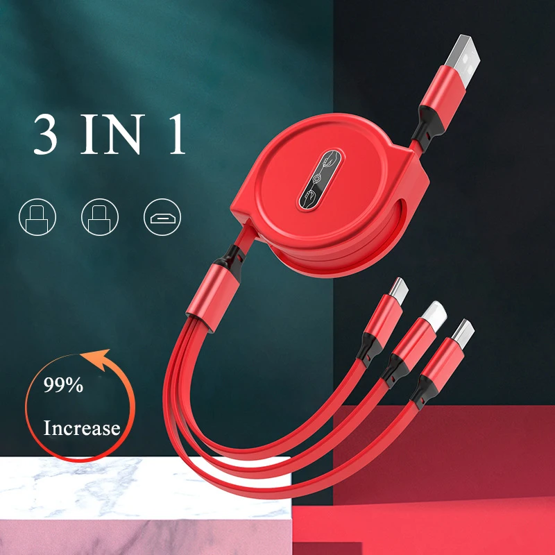 

3 In 1 Micro USB Type C Charger Cable Multi USB Data Cable Port Multiple Charging Cord Usbc Mobile Phone Wire Macaron Color New