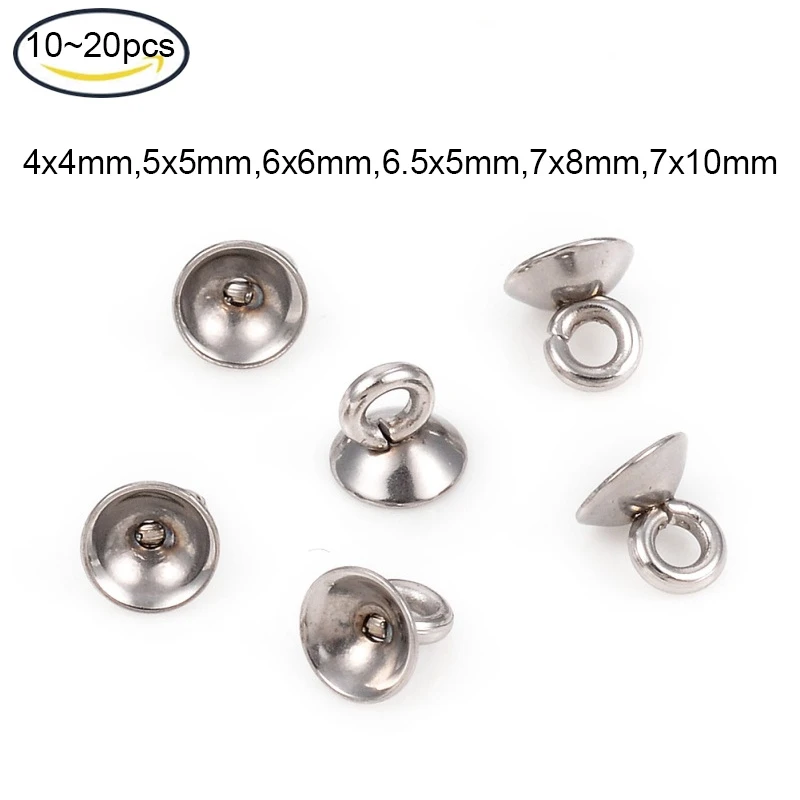 

10-20PC 304 Stainless Steel Bead Cap Pendant Bails for Globe Glass Bubble Cover Pendants Stainless Steel Color