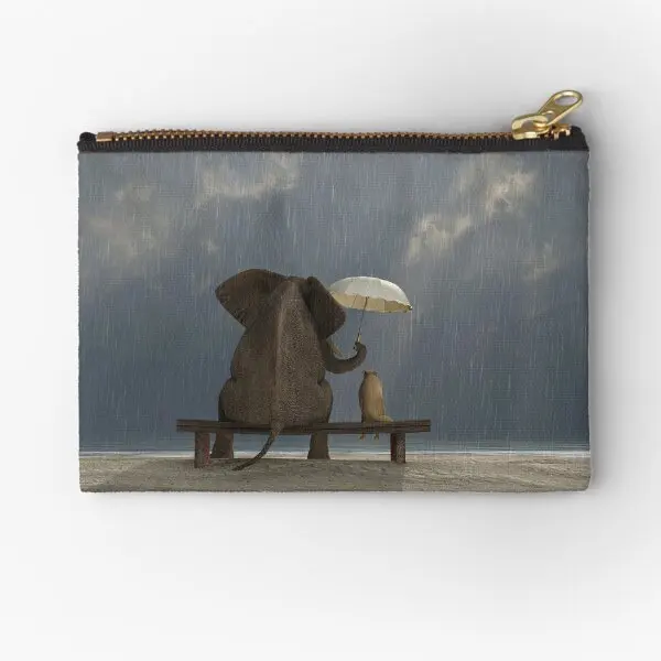

Elephant And Dog Sit Under The Rain Zipper Pouches Underwear Pure Women Storage Panties Socks Bag Small Pocket Cosmetic Money