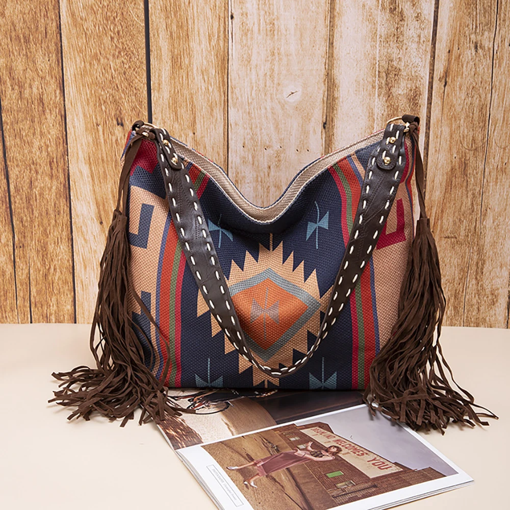 

Женская Холщовая Сумка ручной работы, льняная дамская сумочка на одно плечо в богемном стиле, пляжные стеганые сумки через плечо в стиле ретро