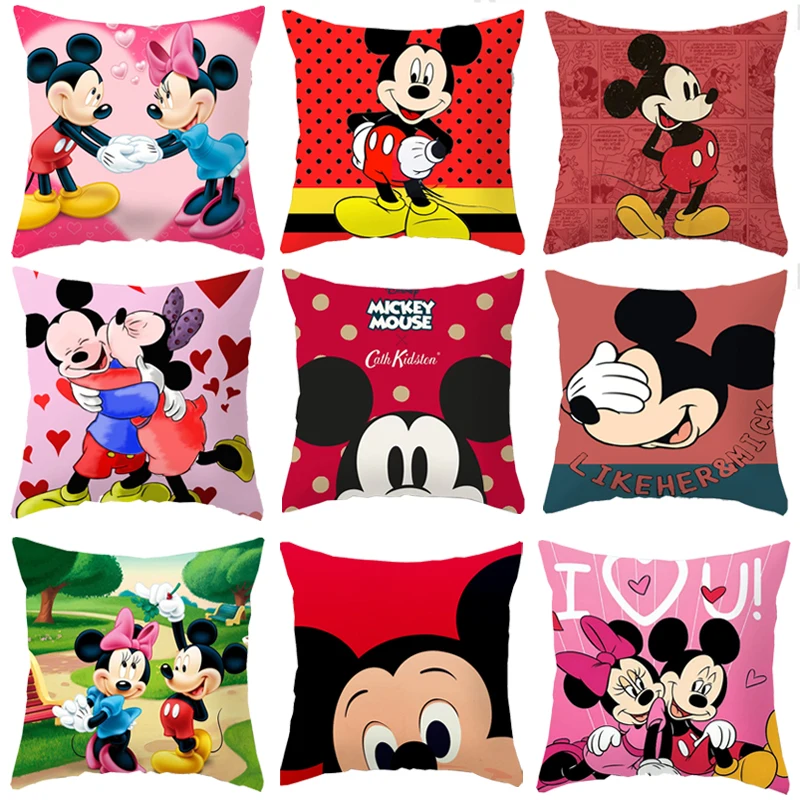 

Hot Disney Mickey Mouse Minnie Mouse Pillowcase Anime Plush Cushion Cover Plush Toys Pillow Cases Home Decoration Gift 45x45cm