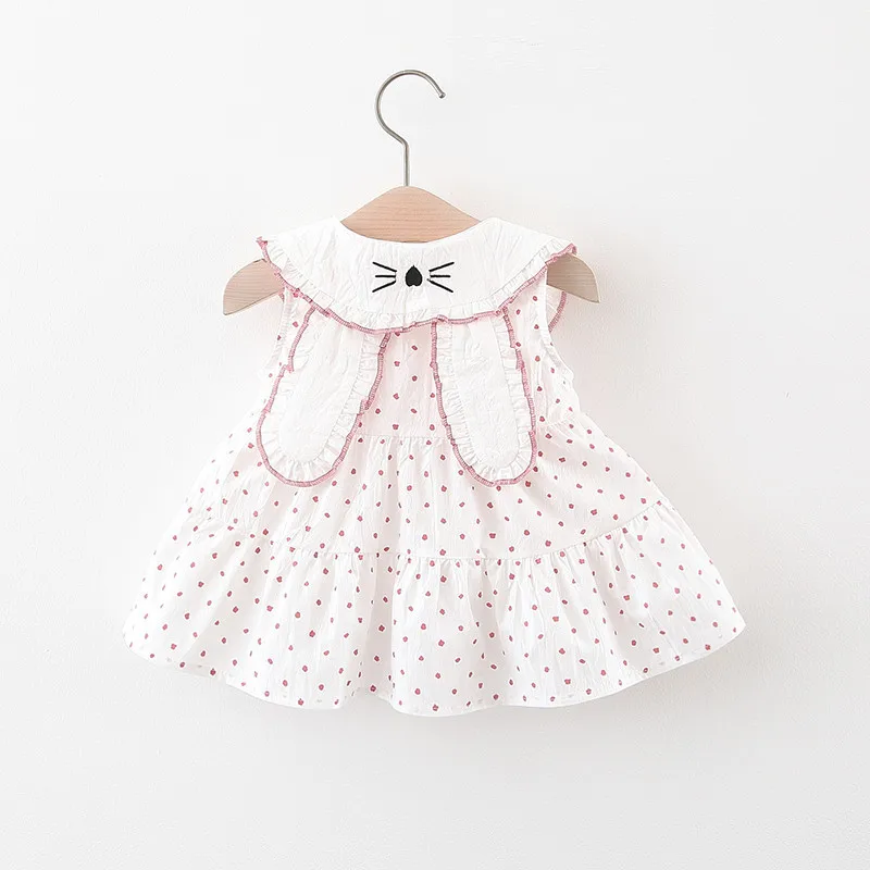 

New Girls' Dress Summer Infant Girl Baby Doll Collar Rabbit Ears Polka Dot Princess Skirt