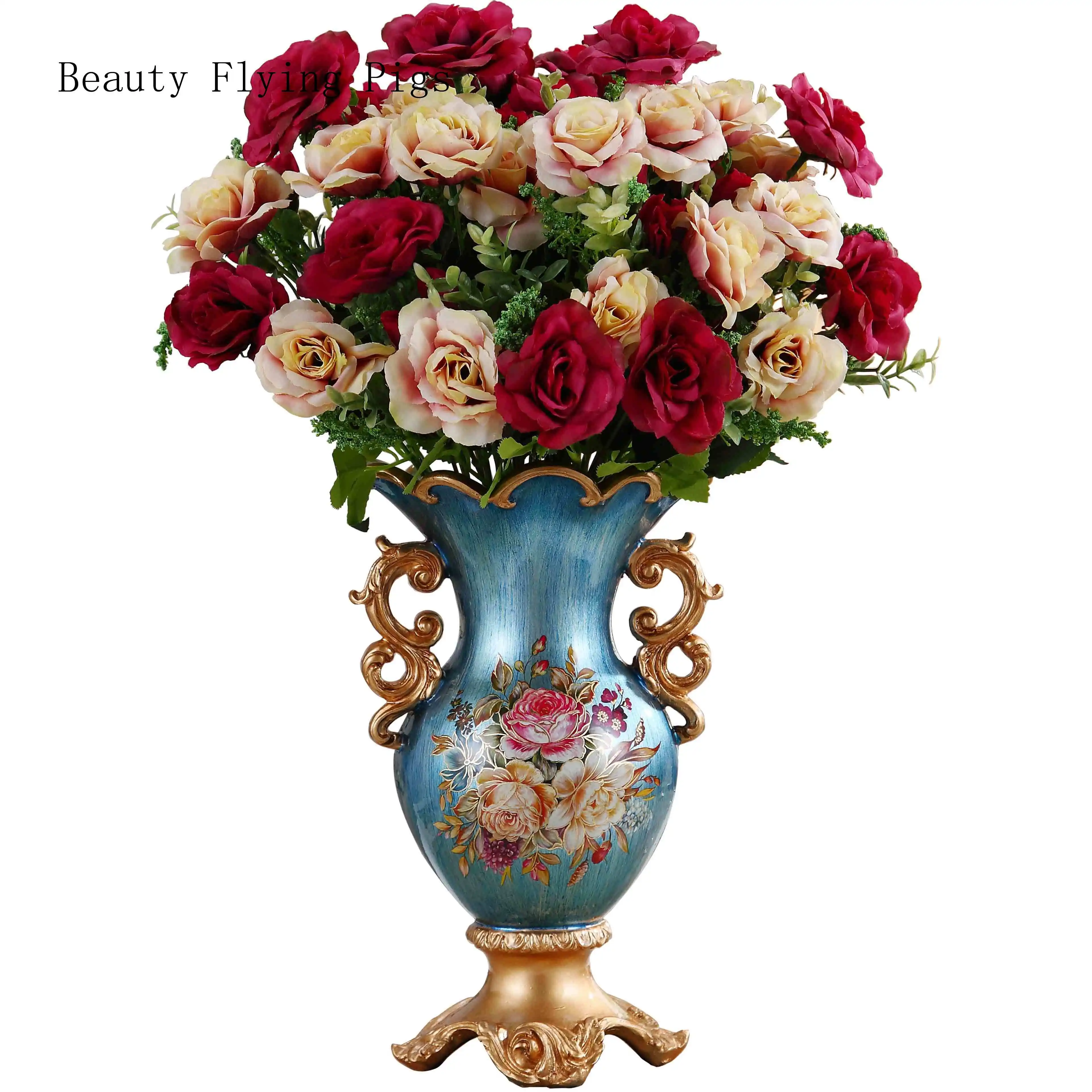 

European retro high-grade flower arranger home restaurant hotel decoration TV cabinet living room ear ear vase decoration