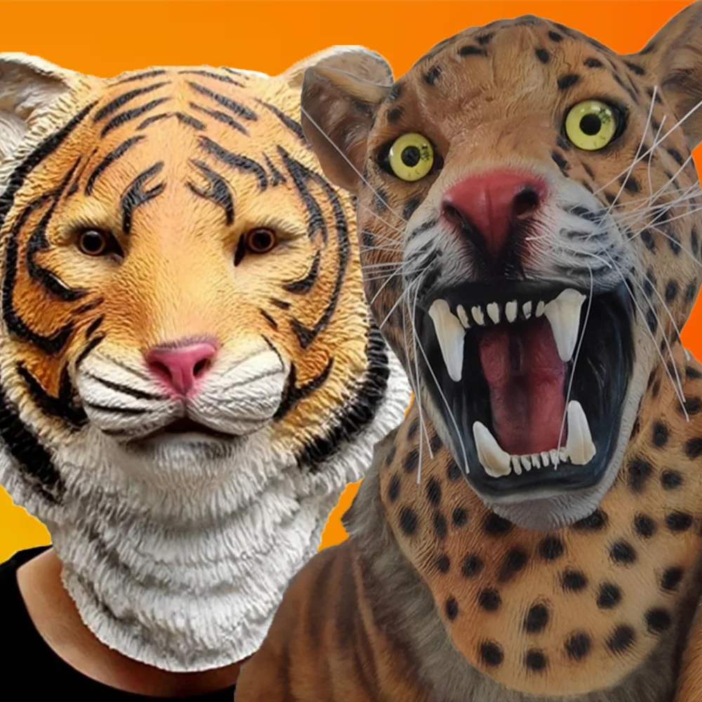 2 шт. маска тигра и леопарда реалистичная латексная для косплея животного