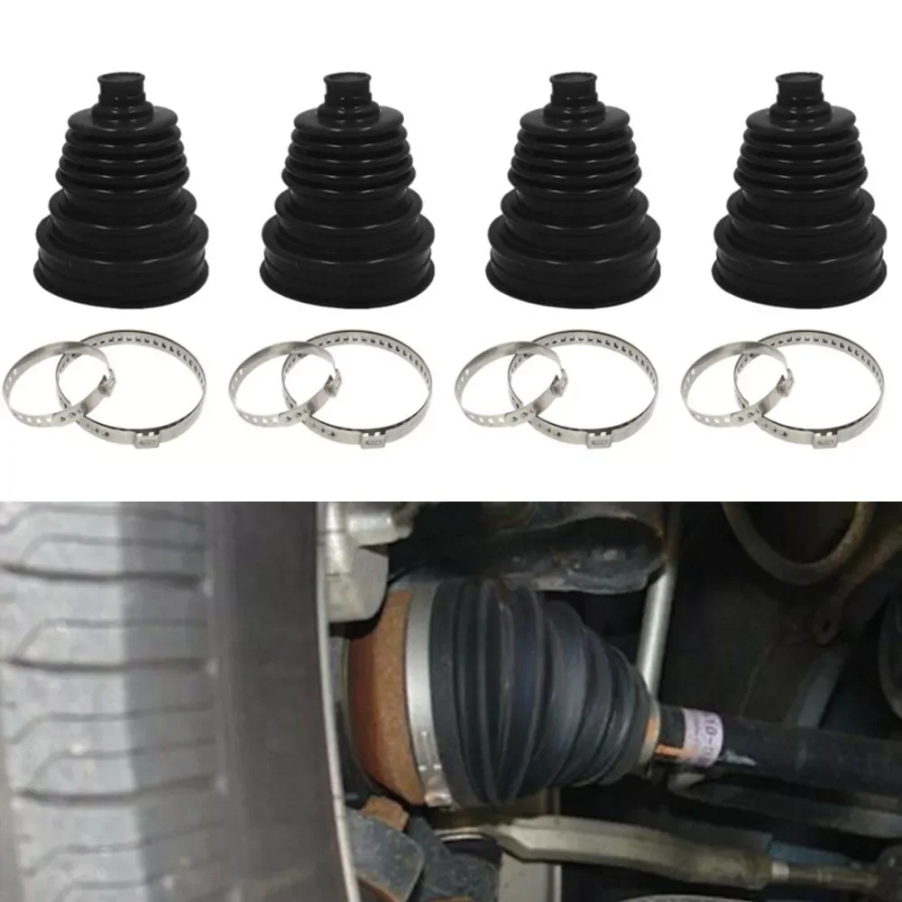 

4 Sets Black Silicone Constant Speed CV Dust Cover Kit Universal Ball Round + Clamp 140mm x 86mm High Quality Rubber CV Boot