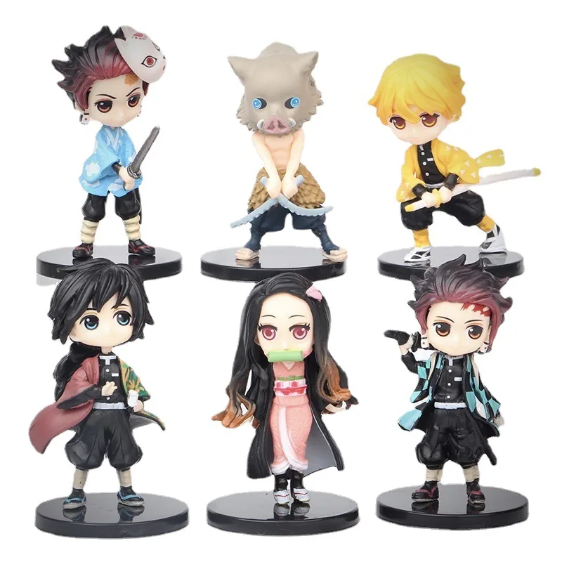 

Anime Demon Slayer 6pcs/set Kimetsu No Yaiba Figure Q Posket Kamado Tanjirou Kamado Nezuko Agatsuma Figure Toys 7cm