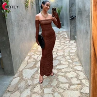 hotcy maxi off the shoulder elegant bodycon wrinkled sexy dress 2022 summer autumn winter club prom women clothes