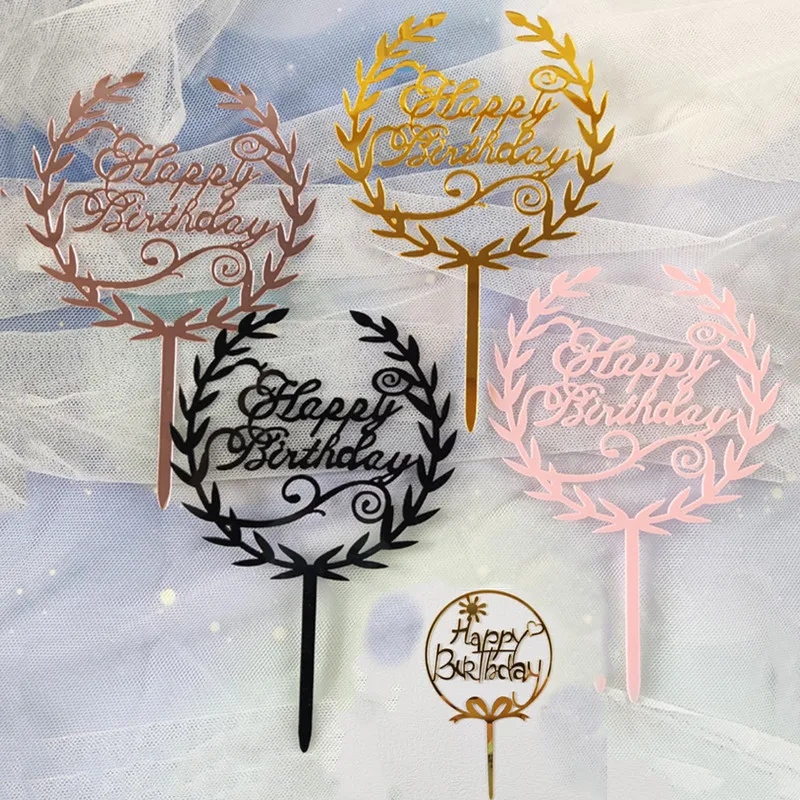 

Acrylic Happy Birthday Cake Toppers Pink Gold Kids Birthday Party Cake Topper Baking Decoration for Baby Shower Gifts Supplies