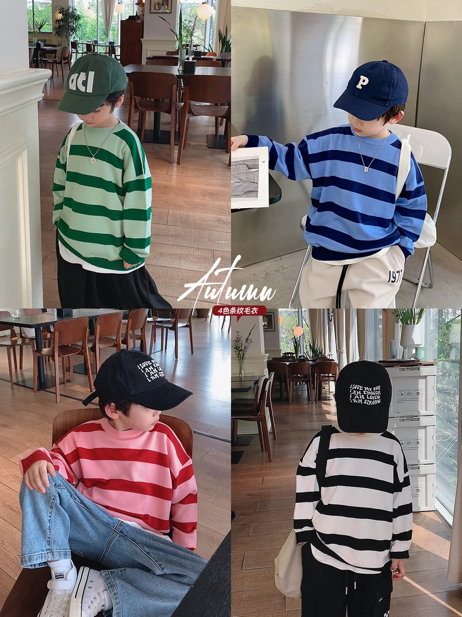 

Ivan Yiwan Children's Clothing 2022 Autumn New Children's Striped Knitted Sweater Boys Versatile Pullover Top Fashion