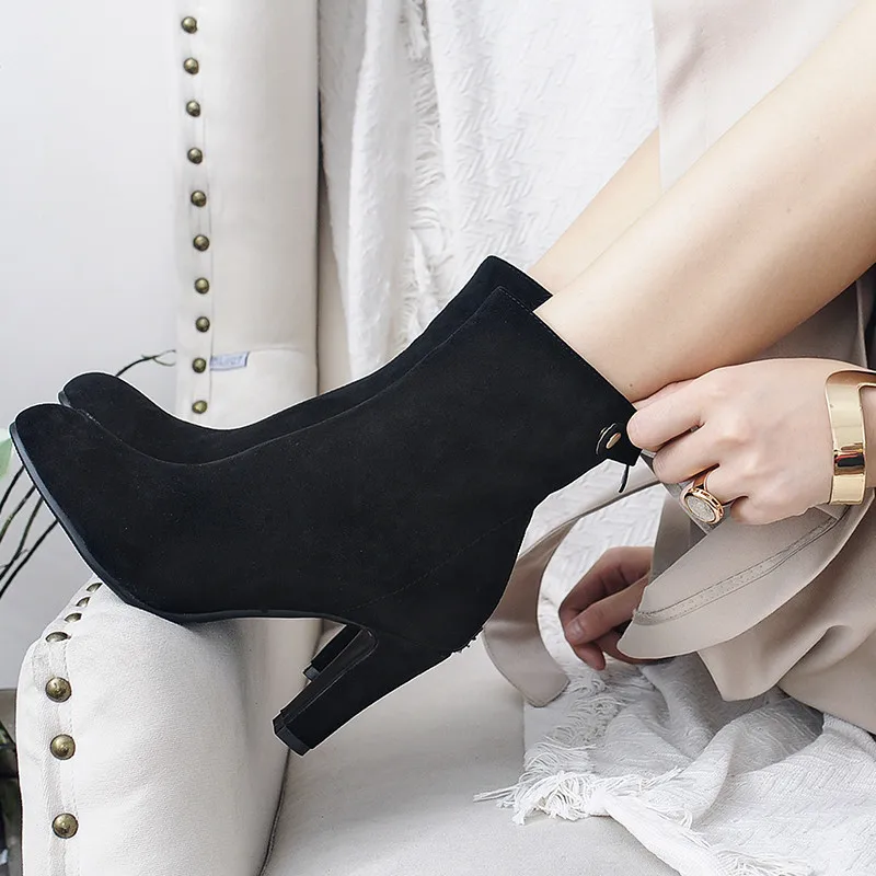 

2022 Soft Slim Stretch Socks Boots Women Fashion 2021 Heeled Women's Ankle Boots Autumn Spring Pointed Toe Womens Shoes 43