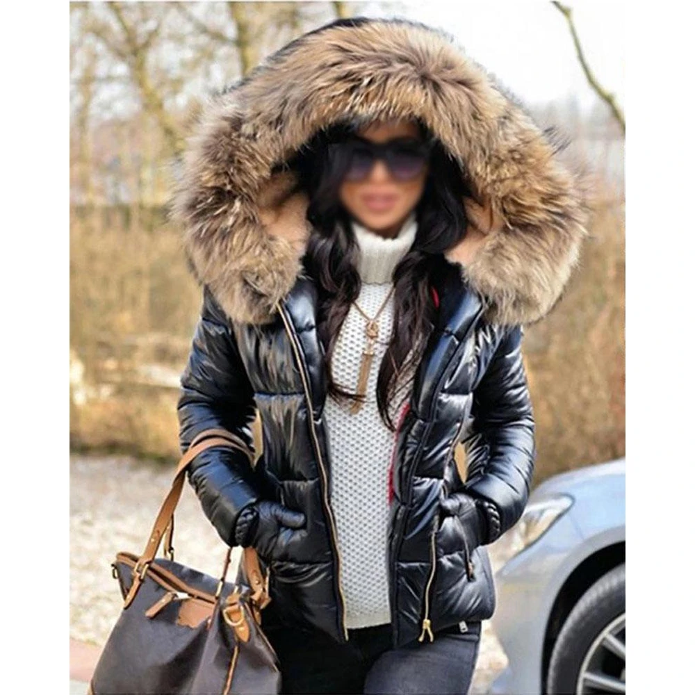 2022 Winer Women Long Sleeve Zip Up Fuzzy Hooded Puffer Coat Warm Casual Coat New Fashion Women Outfits Winter jacket Outwear