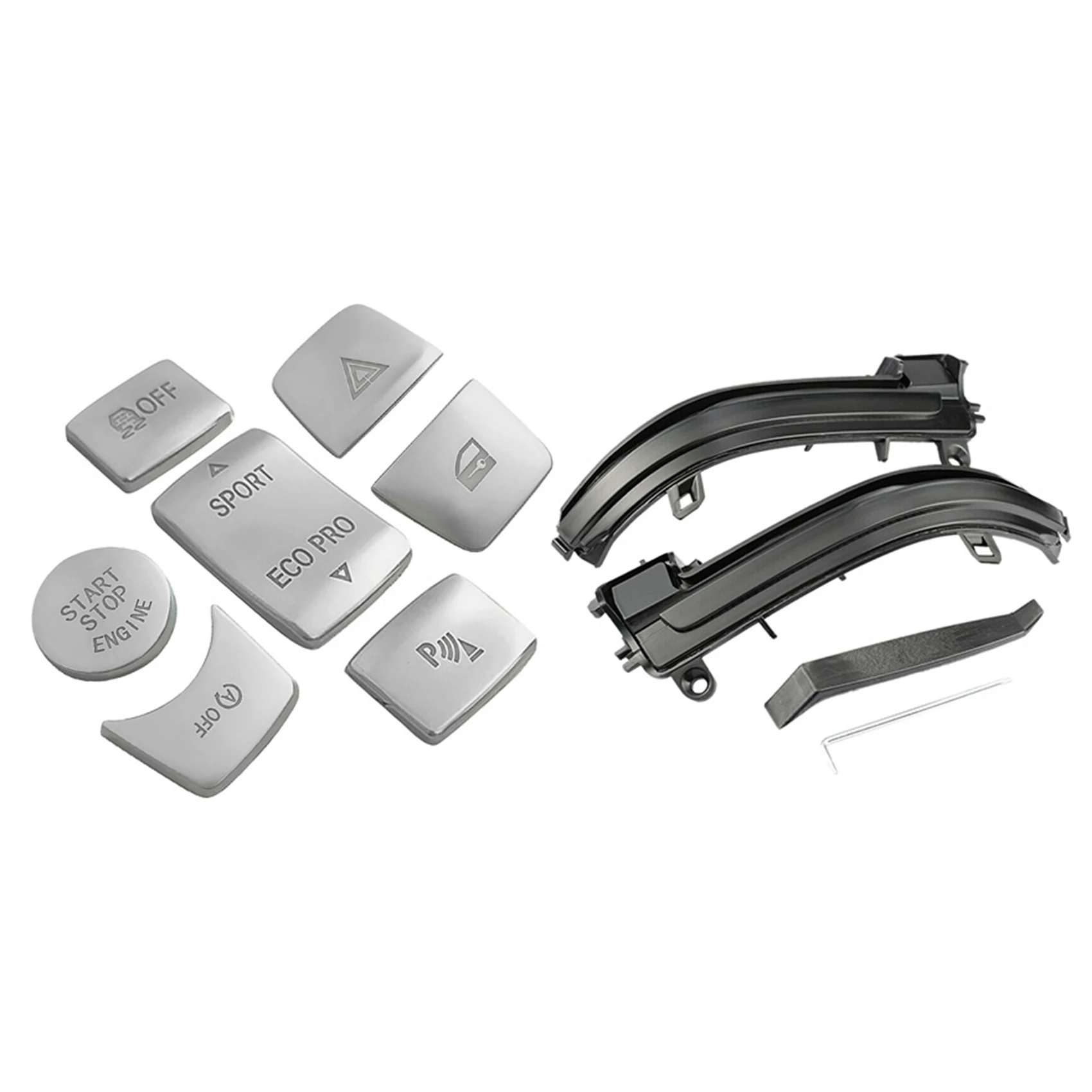 

Car Central Handbrake Button Start Button Warning Decorative With Sequential LED Side Mirror Turn Signal Lights