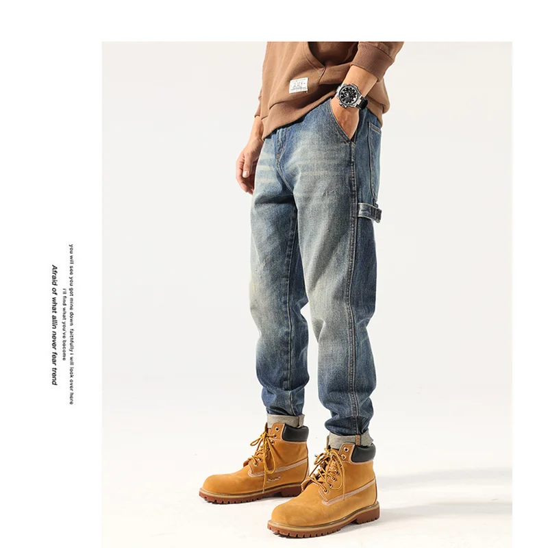 Streetwear Men American Vintage Loose Blue Jeans 2022 Autumn and Winter New Pattern Fashion Straight Cylinder Trousers Female