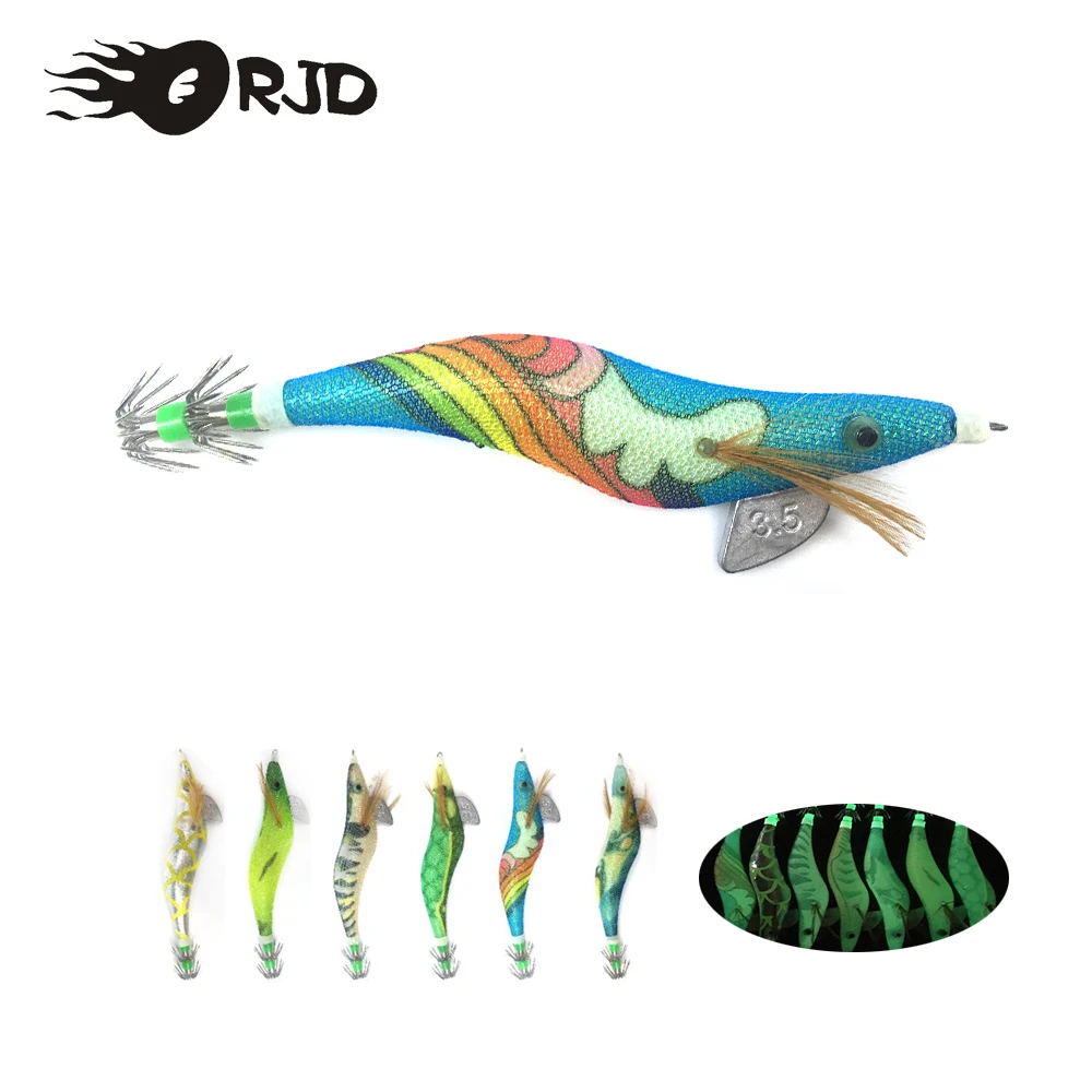 

ORJD Wood Shrimp Fishing Lur 3.5g Luminous Squid Jig Bait Wth Hook Lead Sinker Squid 3D Eyes Octopus Cuttlefish Shrimp Baits