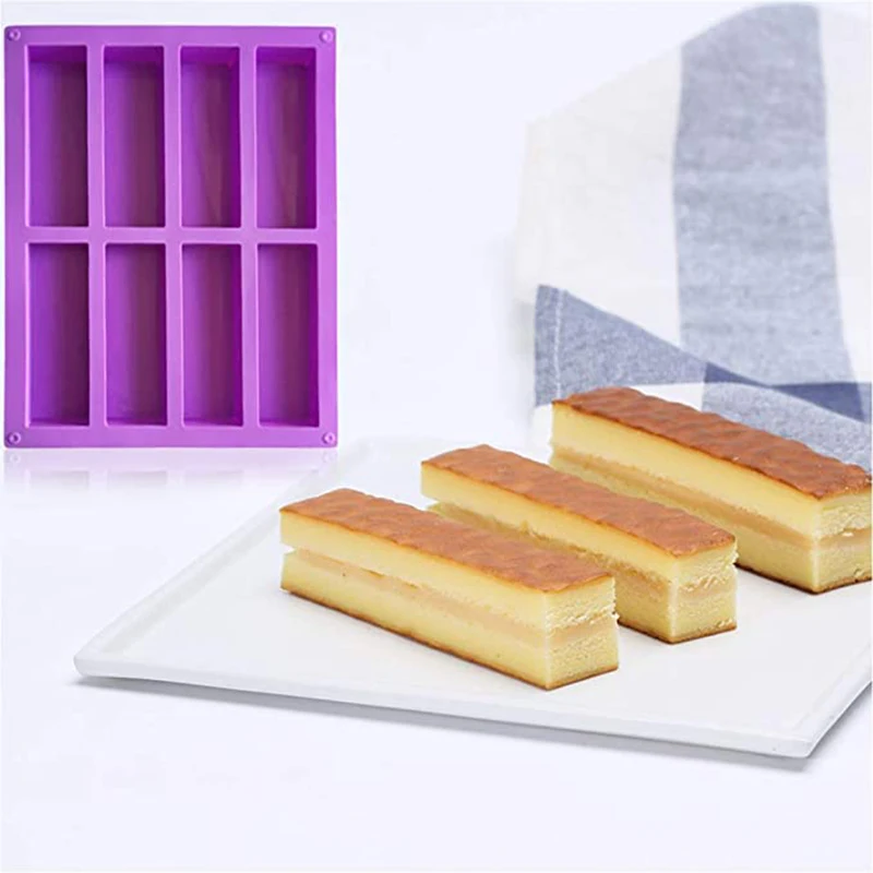 

8 Cavity Large Rectangle Silicone Mold Cereal Energy Bar Chocolate Truffles Brownie Cornbread Cheesecake Soap Butter Baking Tool