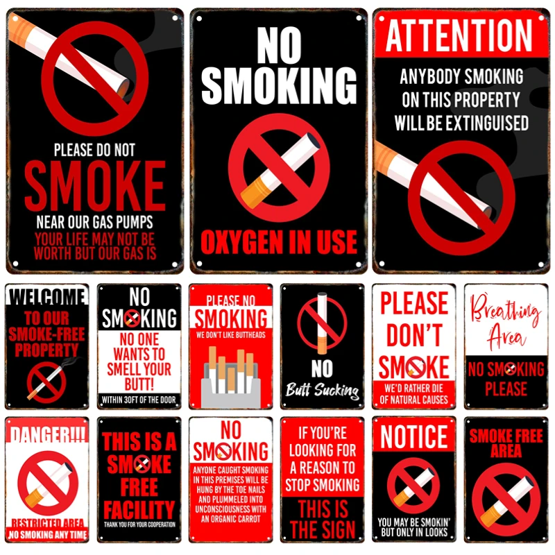 

No Smoking Retro Metal Signage Tin Painting Public Areas Shopping Malls Outdoor Restaurants Wall Art Decorative Metal Panels