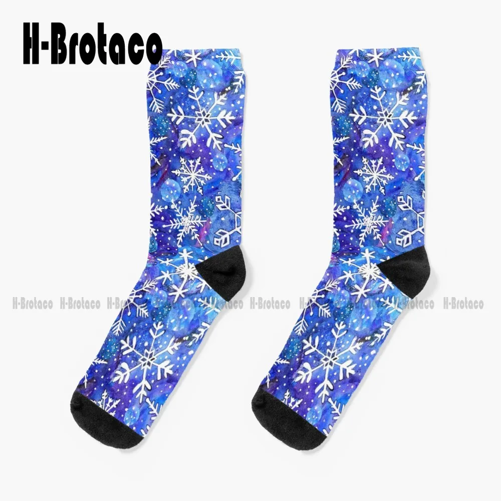 Рождественские носки с изображением снежинок полуночного неба голубые для