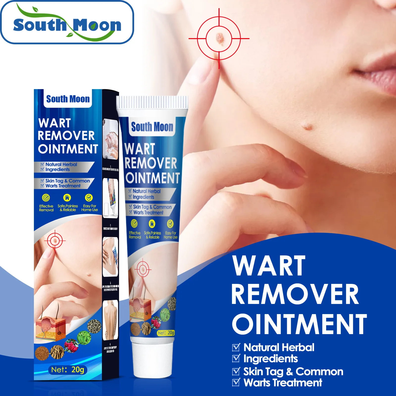 

South Moon Wart smoothing and wart removing cream on hands, feet, face, axillary granulation, neck, filamentous smoothing wart