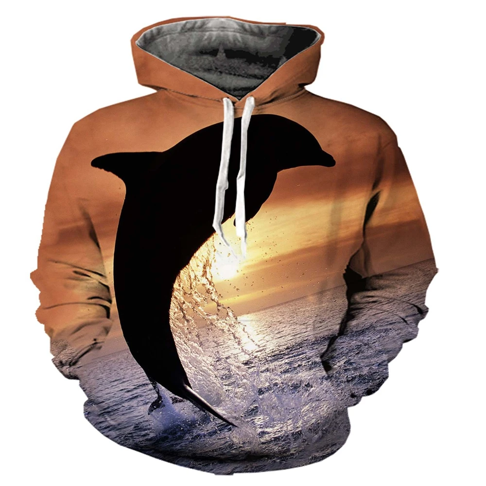 

Толстовка с длинным рукавом для мужчин и женщин, повседневный свитшот с 3D-принтом дельфина, в оригинальном стиле