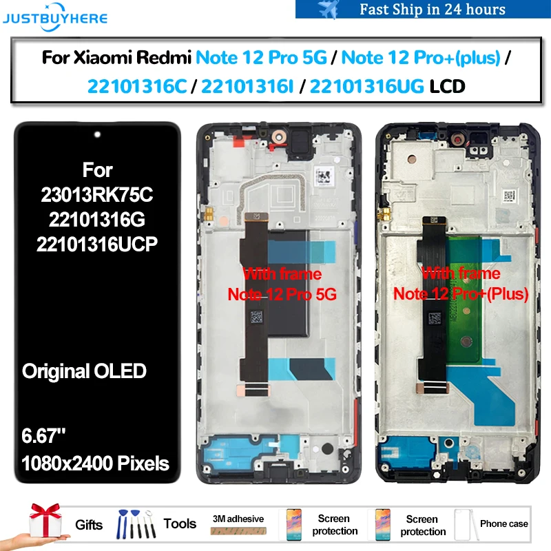 

Original OLED For Xiaomi Redmi Note 12 Pro 5G Note 12 Pro+ Plus Pantalla lcd Display Touch Panel Screen Digitizer Assembly Parts