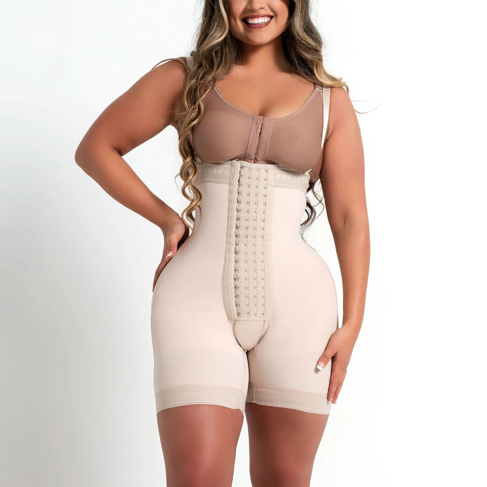 HIGH DOUBLE COMPRESSION GARMENT ABDOMEN CONTROL HOOK AND EYE CLOSURE TUMMY CONTROL ADJUSTABLE BODYSUIT