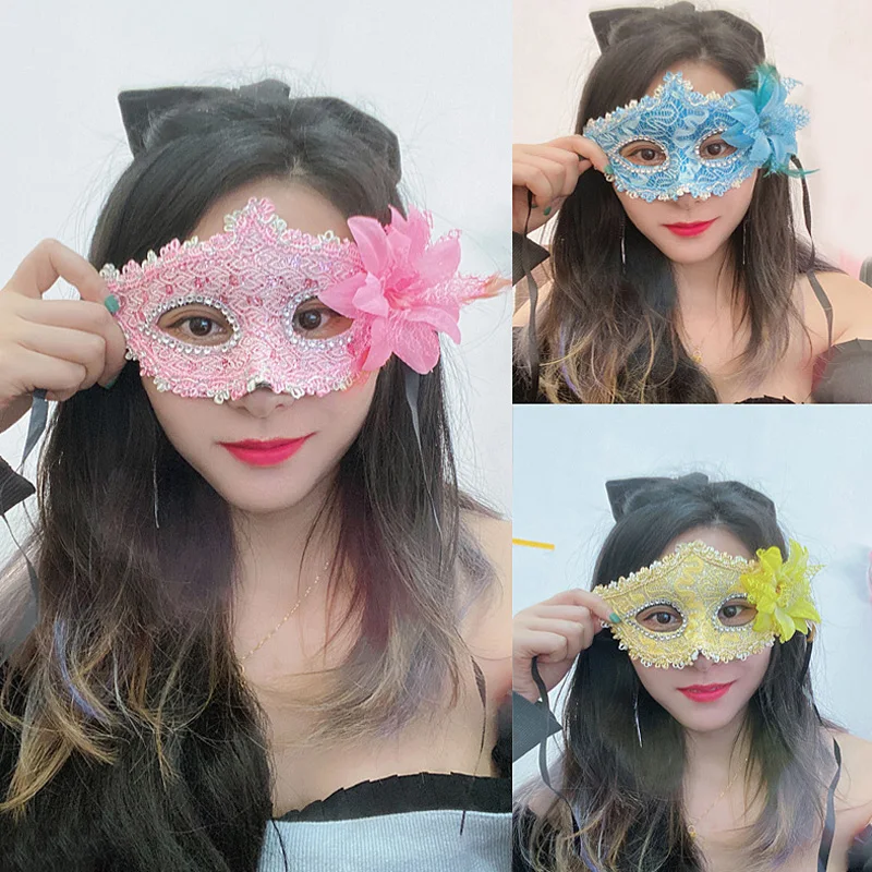 

Rhinestone Leather Mask Lily Princess Side Flower Mask Party Dress Up Costume Mask Half-face Masks Christmas Halloween Decor