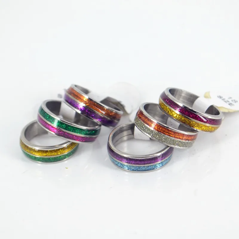 

36x Double Color Sparkle Glue Stainless Steel Rings Girl Fashion Jewelry