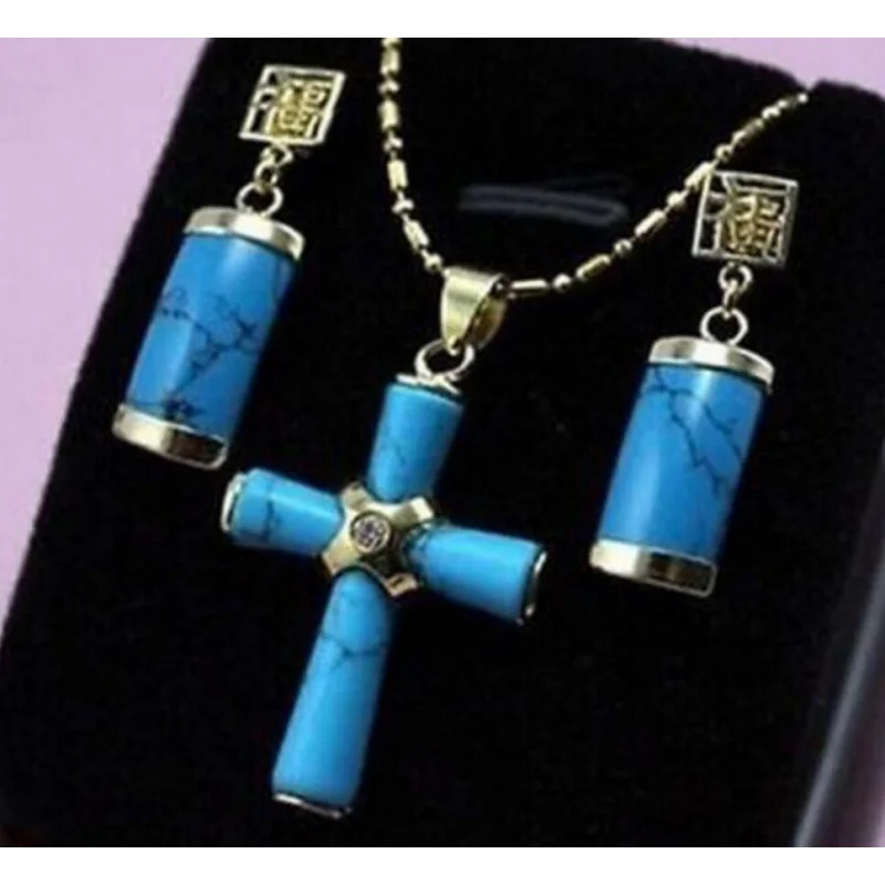 

Bijoux à la mode, magnifique collier + boucles d'oreilles en «croix» en pierre naturelle, nouveau style, Fine, Noble, Na, li