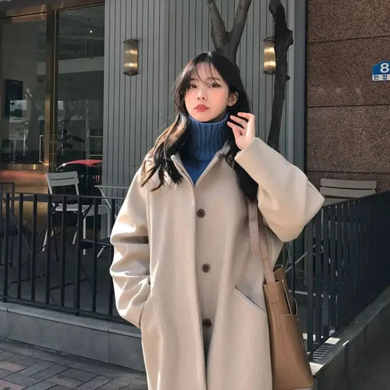 Woolen Coat Women's Winter Coat Women Jackets Thick Cotton Jacket lined coats Long Hepburn Coat Korean Lined Coat Women Clothing
