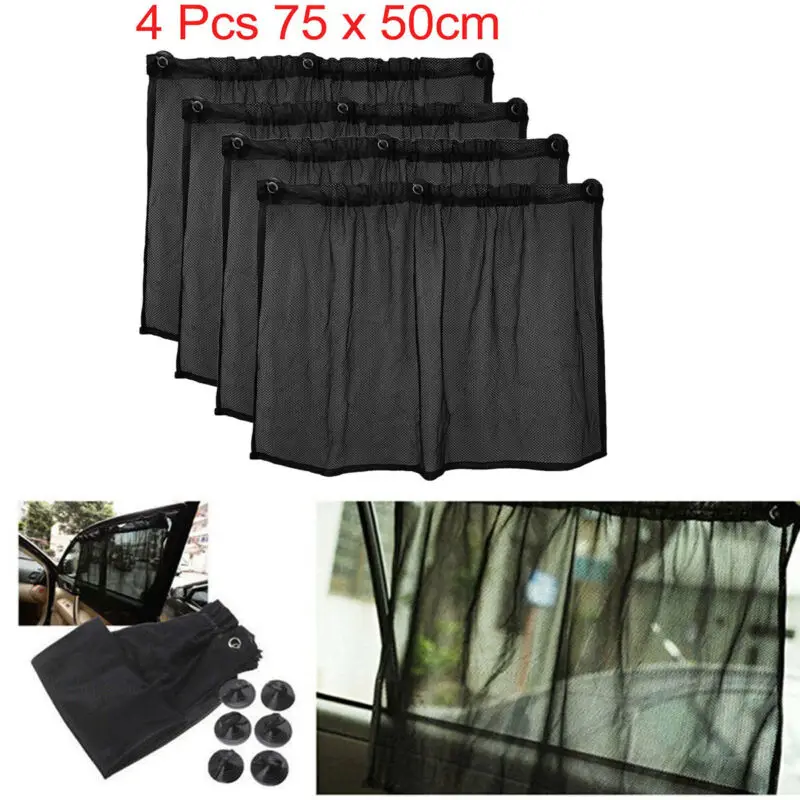 

Car Curtain Folded Mesh Sunshade Black UV Protection Material With 4pcs Suction Cup Camper Exterior Accessories