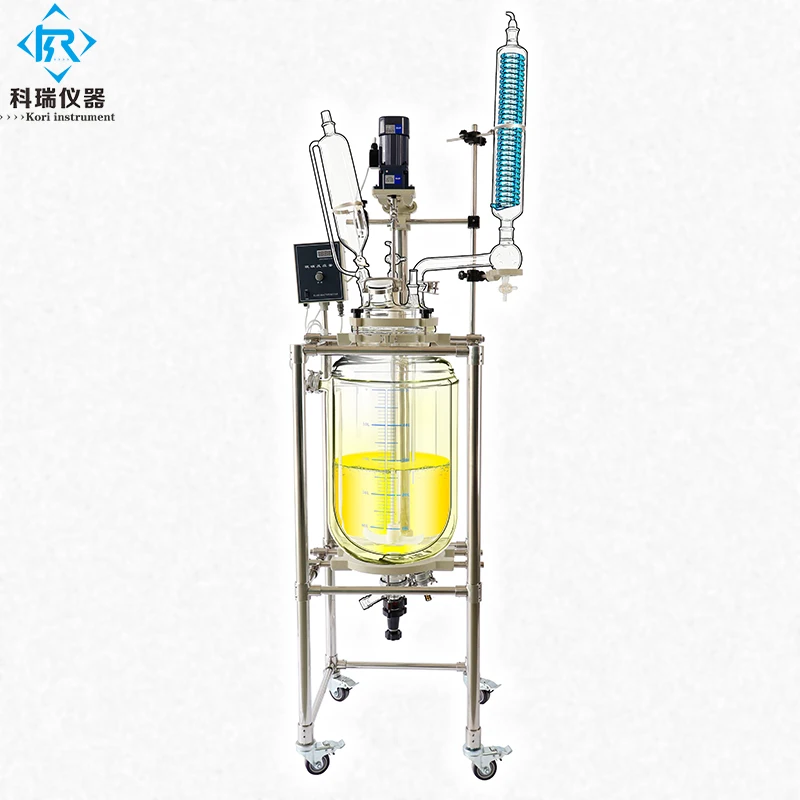 

China Manufacturer Double Layer Chemical Jacketed Glass Reactor With Mixing Reflux Distillation