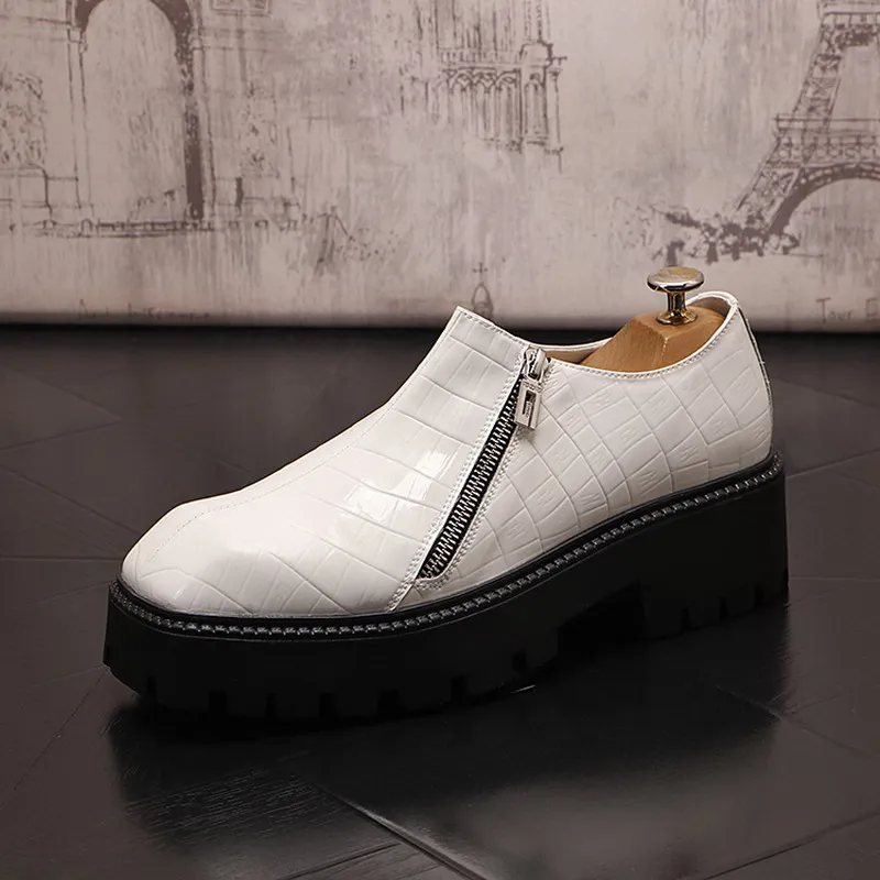 

Men White Leisure Dress Shoes Fashion Zip Round Toe Thick Bottom Height Increasing Platform Tide Office Zapatos Size 38-43 ERRFC