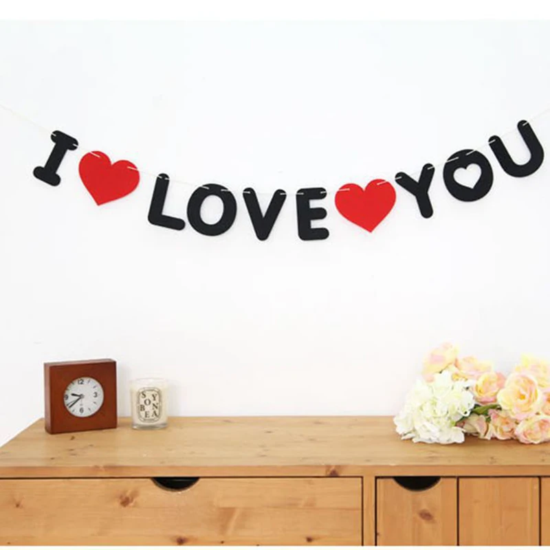 

Wedding Banner I LOVE YOU Red Heart Wedding Burlap Decoration Pendant Garland Photo Props Birthday Party Valentine's Day Favor